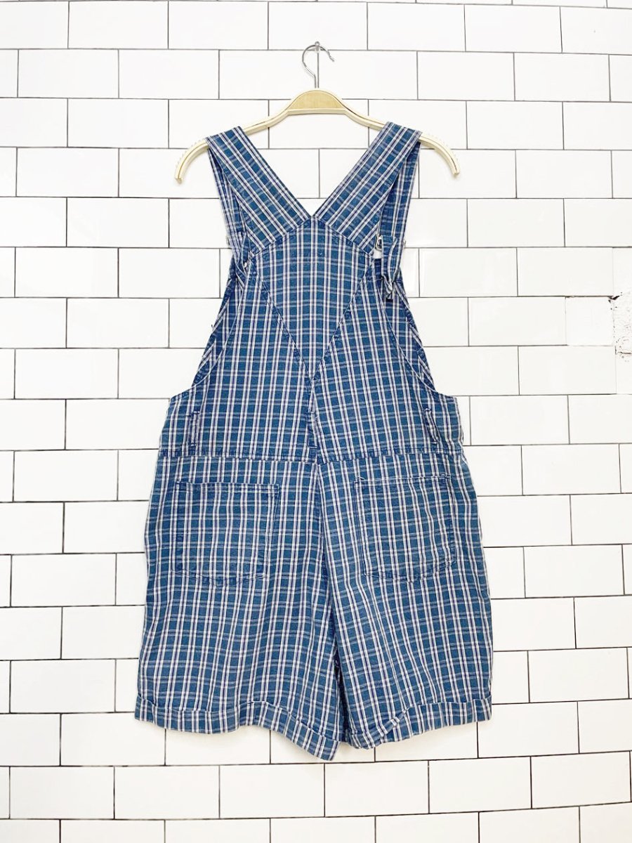 y2k xhileration denim plaid short overalls - good market thrift store