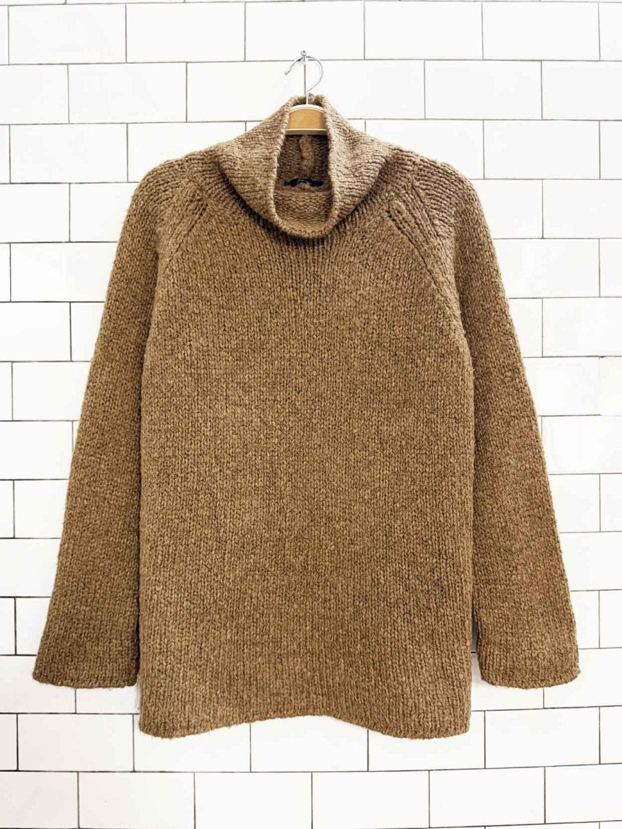 yazoo camel - wool blend mock neck chunky knit sweater - good market thrift store