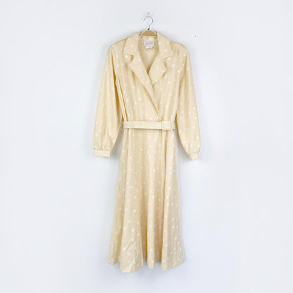 vintage jessica yellow polka dot long sleeve belted midi dress
