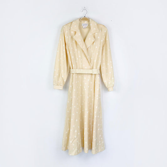 vintage jessica yellow polka dot long sleeve belted midi dress