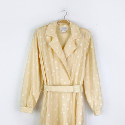 vintage jessica yellow polka dot long sleeve belted midi dress