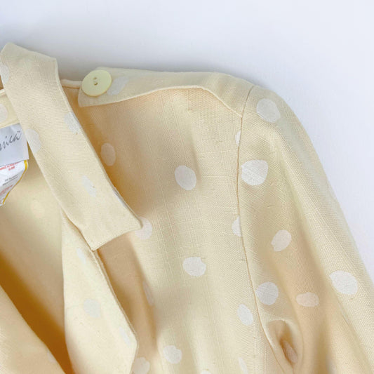 vintage jessica yellow polka dot long sleeve belted midi dress