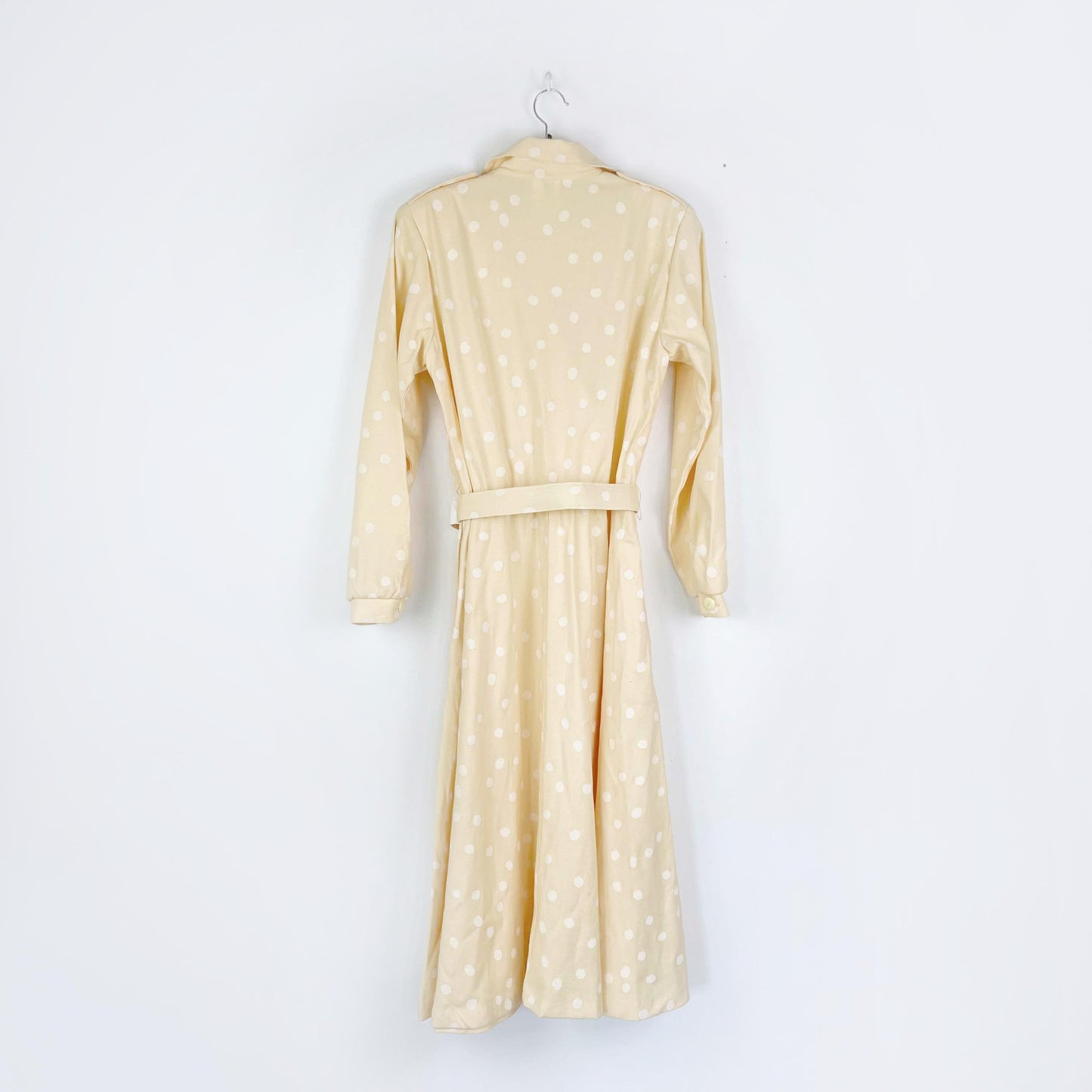 vintage jessica yellow polka dot long sleeve belted midi dress