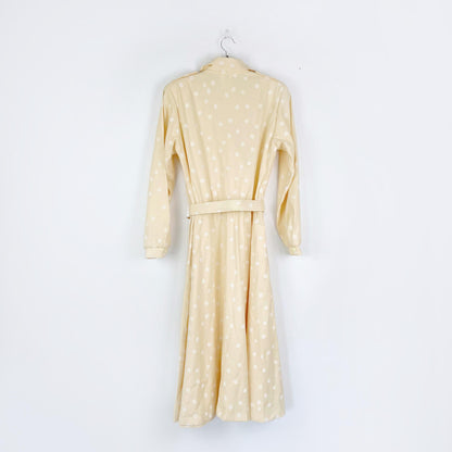 vintage jessica yellow polka dot long sleeve belted midi dress