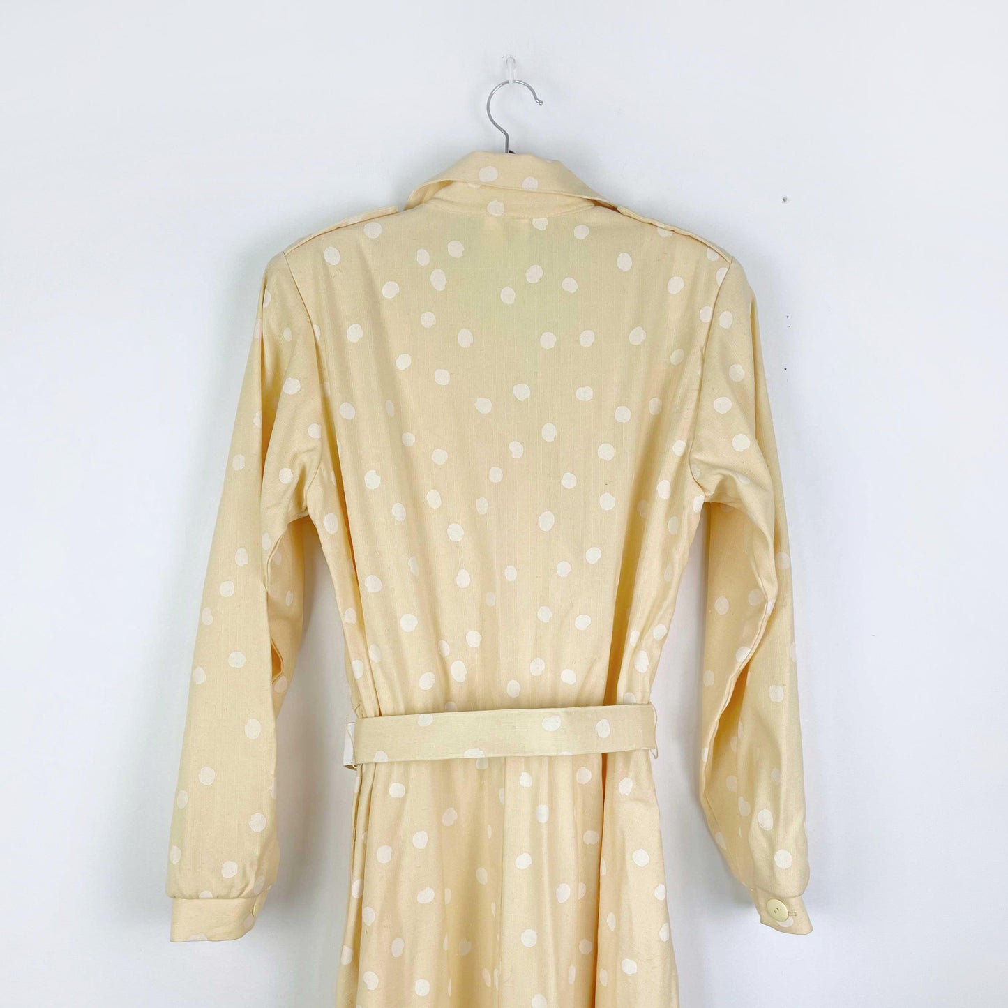 vintage jessica yellow polka dot long sleeve belted midi dress