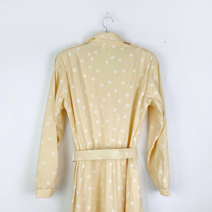 vintage jessica yellow polka dot long sleeve belted midi dress