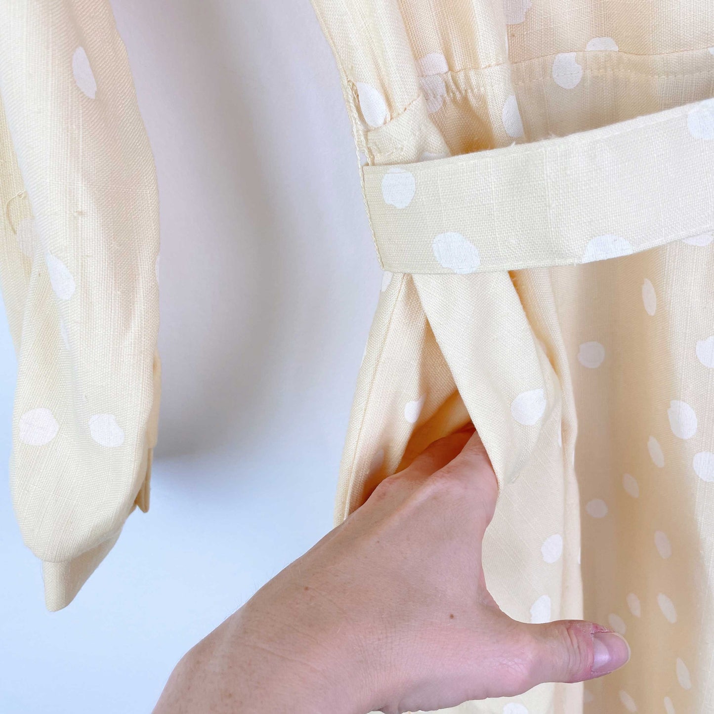 vintage jessica yellow polka dot long sleeve belted midi dress