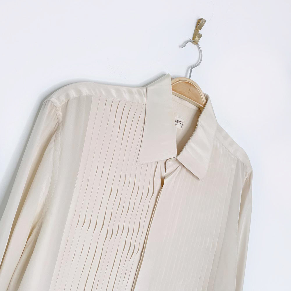 vintage ysl saint laurent silk tuxedo french cuff blouse