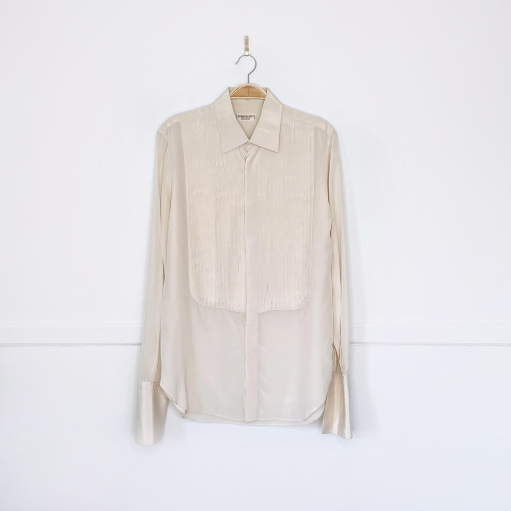 vintage ysl saint laurent silk tuxedo french cuff blouse