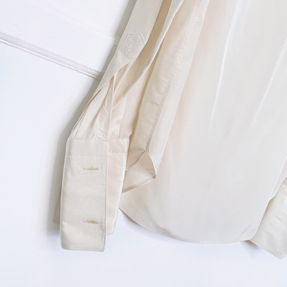 vintage ysl saint laurent silk tuxedo french cuff blouse