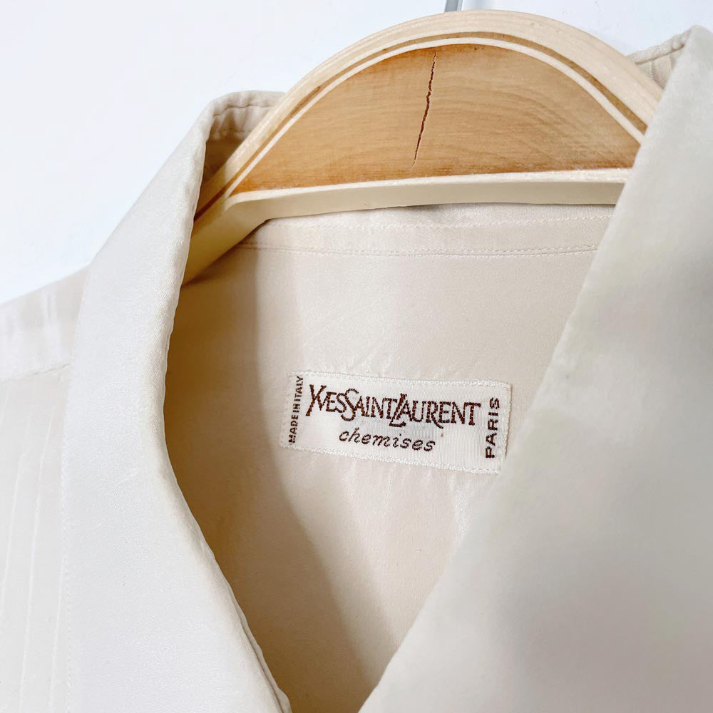 vintage ysl saint laurent silk tuxedo french cuff blouse