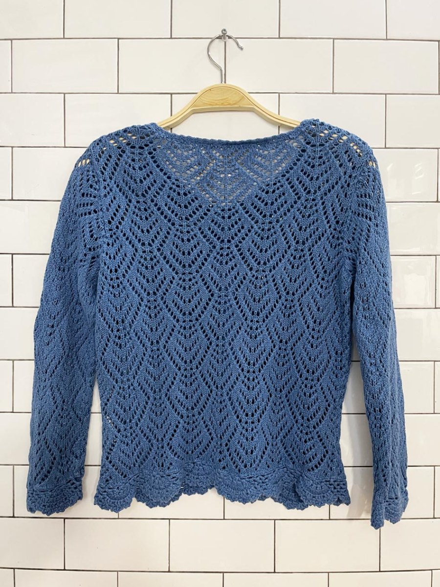 yzza linen-blend crochet knit cardigan top - good market thrift store