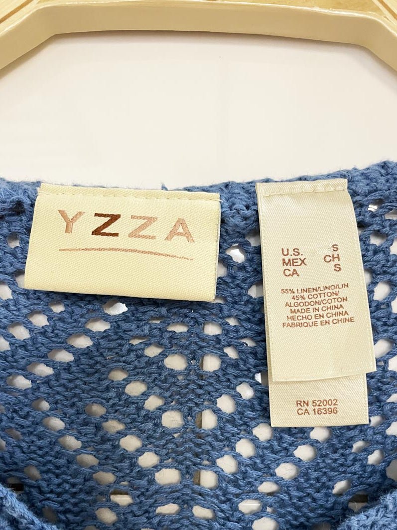 yzza linen-blend crochet knit cardigan top - good market thrift store