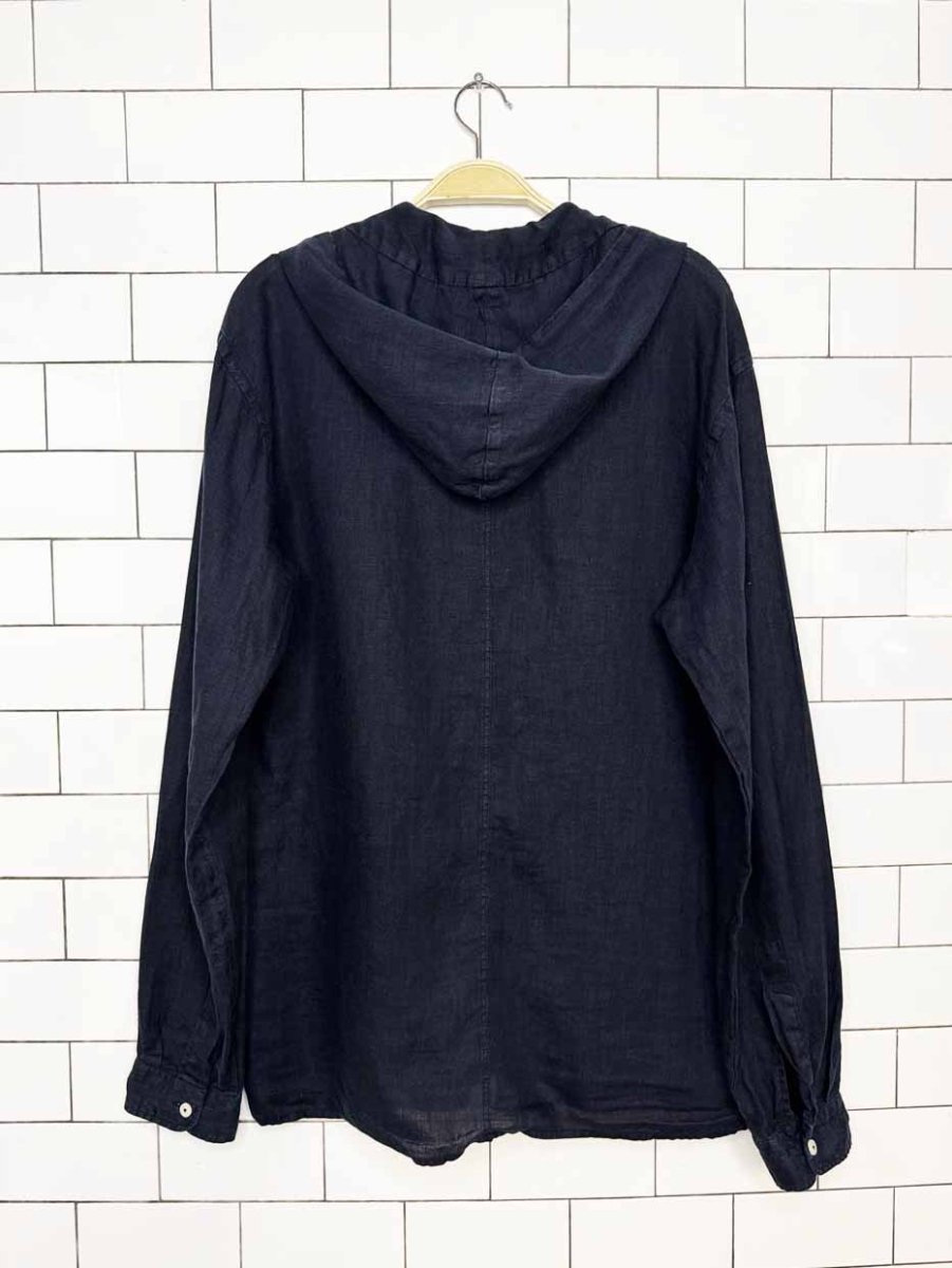 zara 100% linen hooded 1/2 button shirt - good market thrift store