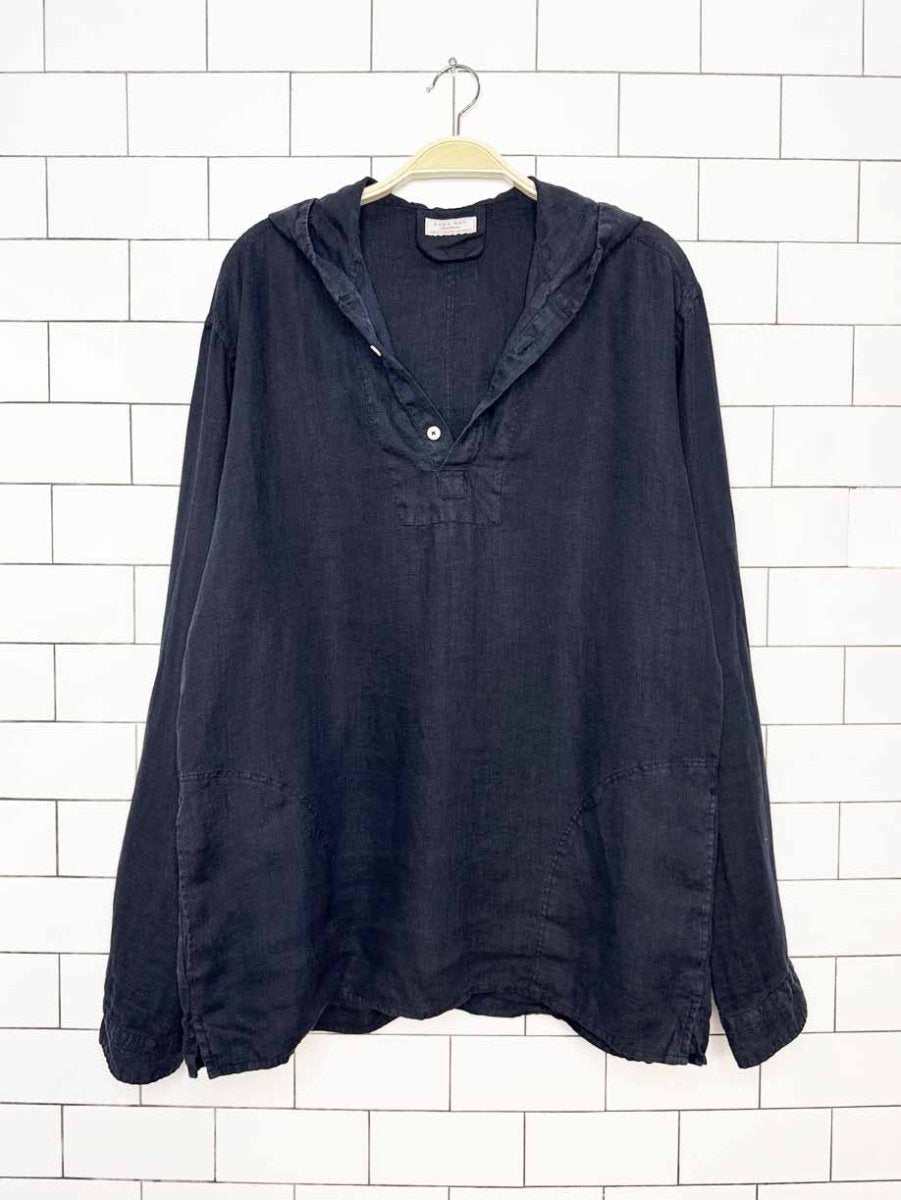 zara 100% linen hooded 1/2 button shirt - good market thrift store