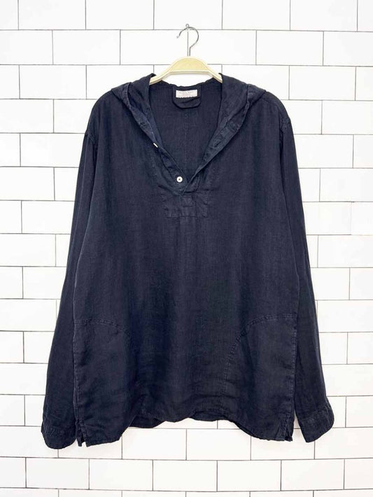 zara 100% linen hooded 1/2 button shirt - good market thrift store