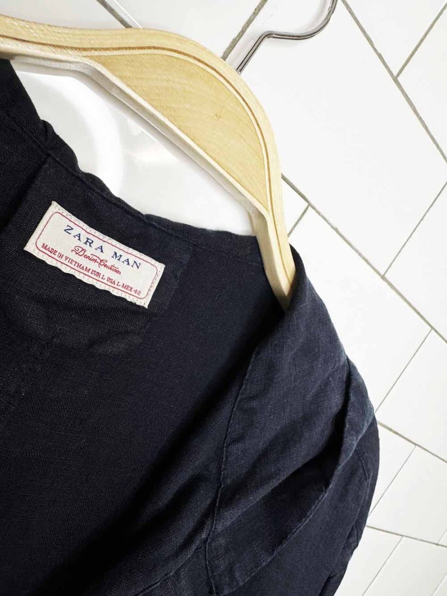 zara 100% linen hooded 1/2 button shirt - good market thrift store