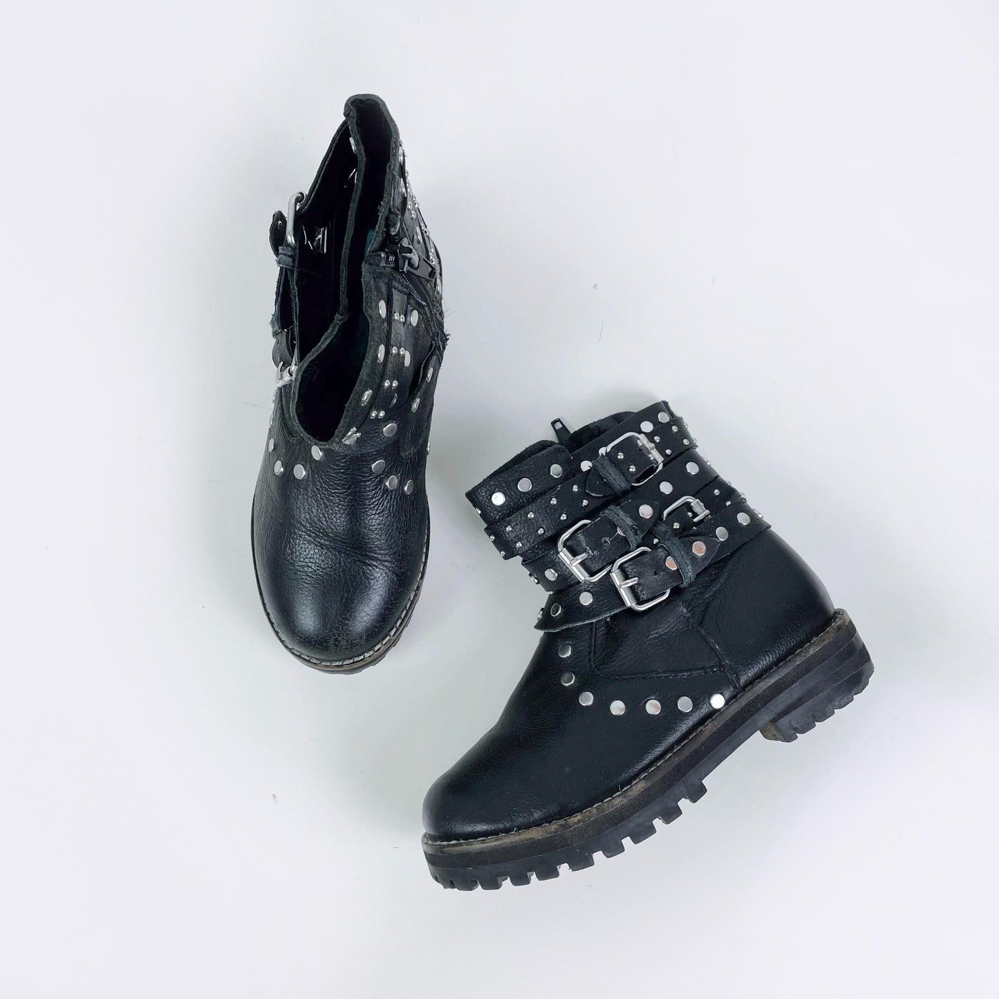 zara kids black studded moto boots - size 29