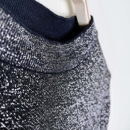 zara knit black metallic cropped scallop hem long sleeve - size small