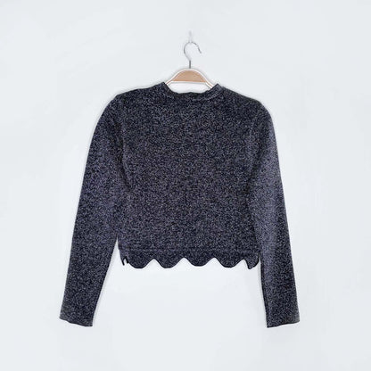 zara knit black metallic cropped scallop hem long sleeve - size small