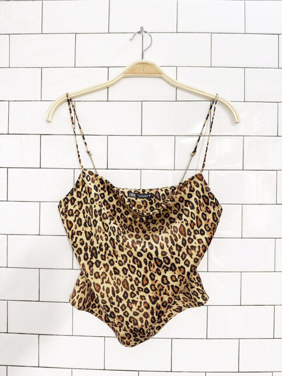 zara animal print chain strap cowl neck satin cami - good market thrift store