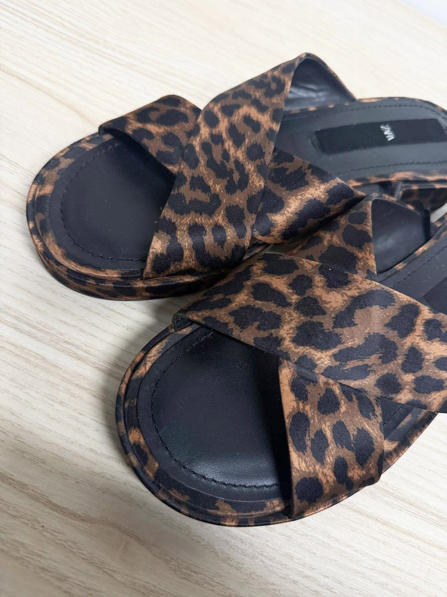 zara animal print criss - cross sandals - good market thrift store