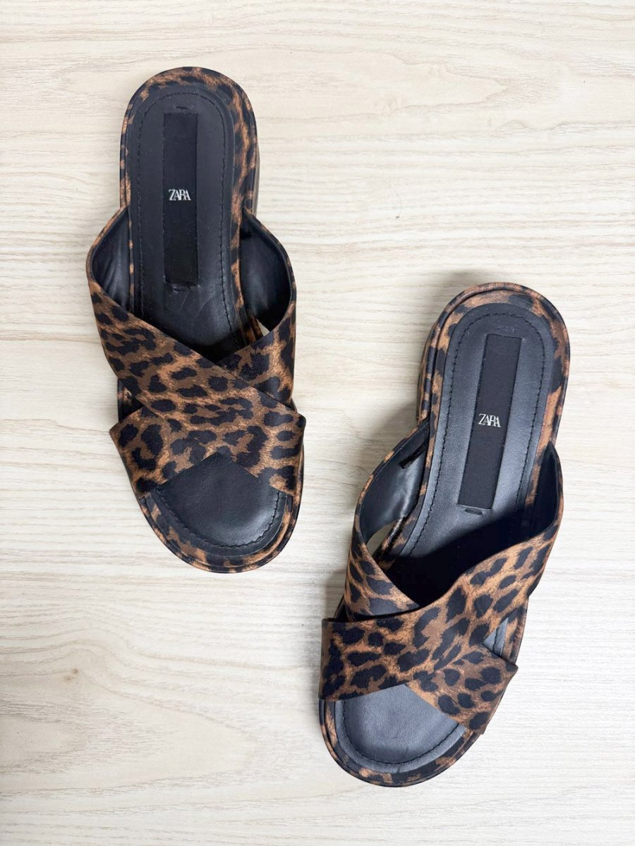 zara animal print criss - cross sandals - good market thrift store