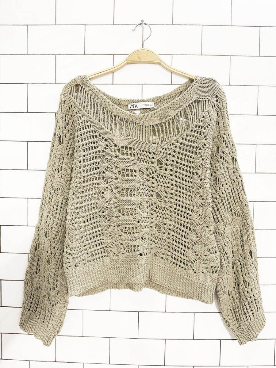 zara boho crochet loose knit sweater - good market thrift store