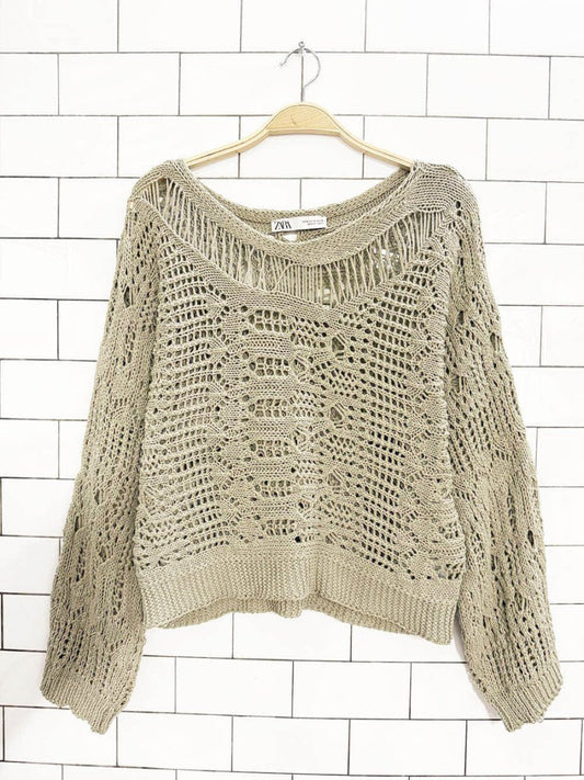 zara boho crochet loose knit sweater - good market thrift store