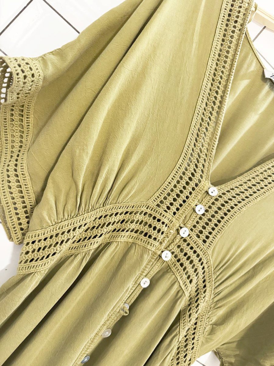 zara boho crochet trim full button tiered maxi dress - good market thrift store