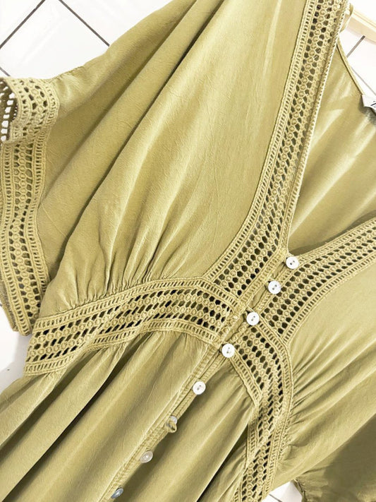 zara boho crochet trim full button tiered maxi dress - good market thrift store
