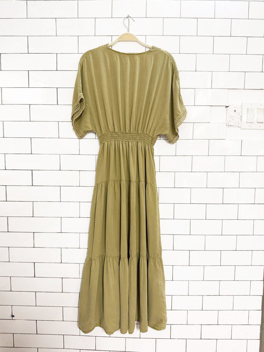 zara boho crochet trim full button tiered maxi dress - good market thrift store
