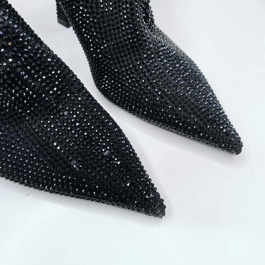 zara black rhinstone heeled ankle boot - size 38