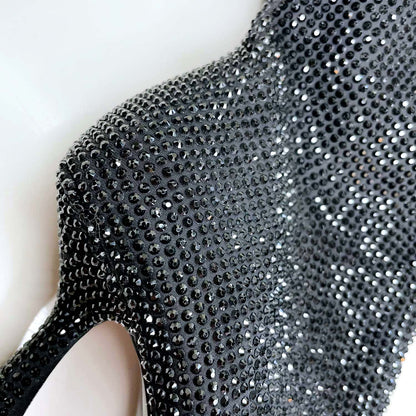 zara black rhinstone heeled ankle boot - size 38