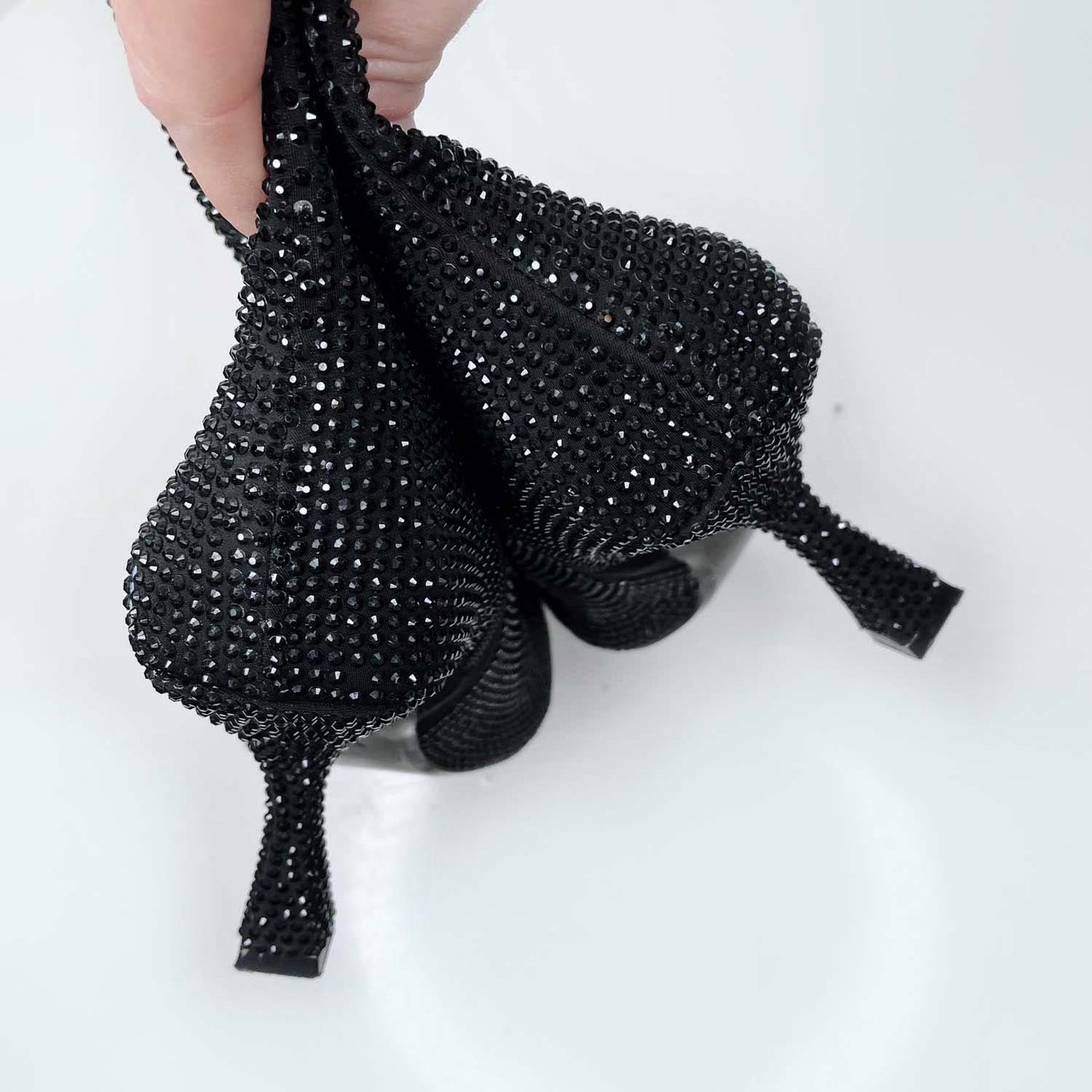 zara black rhinstone heeled ankle boot - size 38