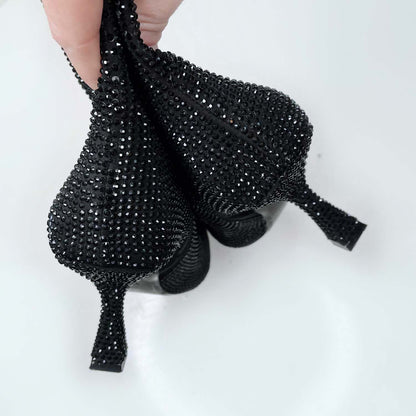 zara black rhinstone heeled ankle boot - size 38