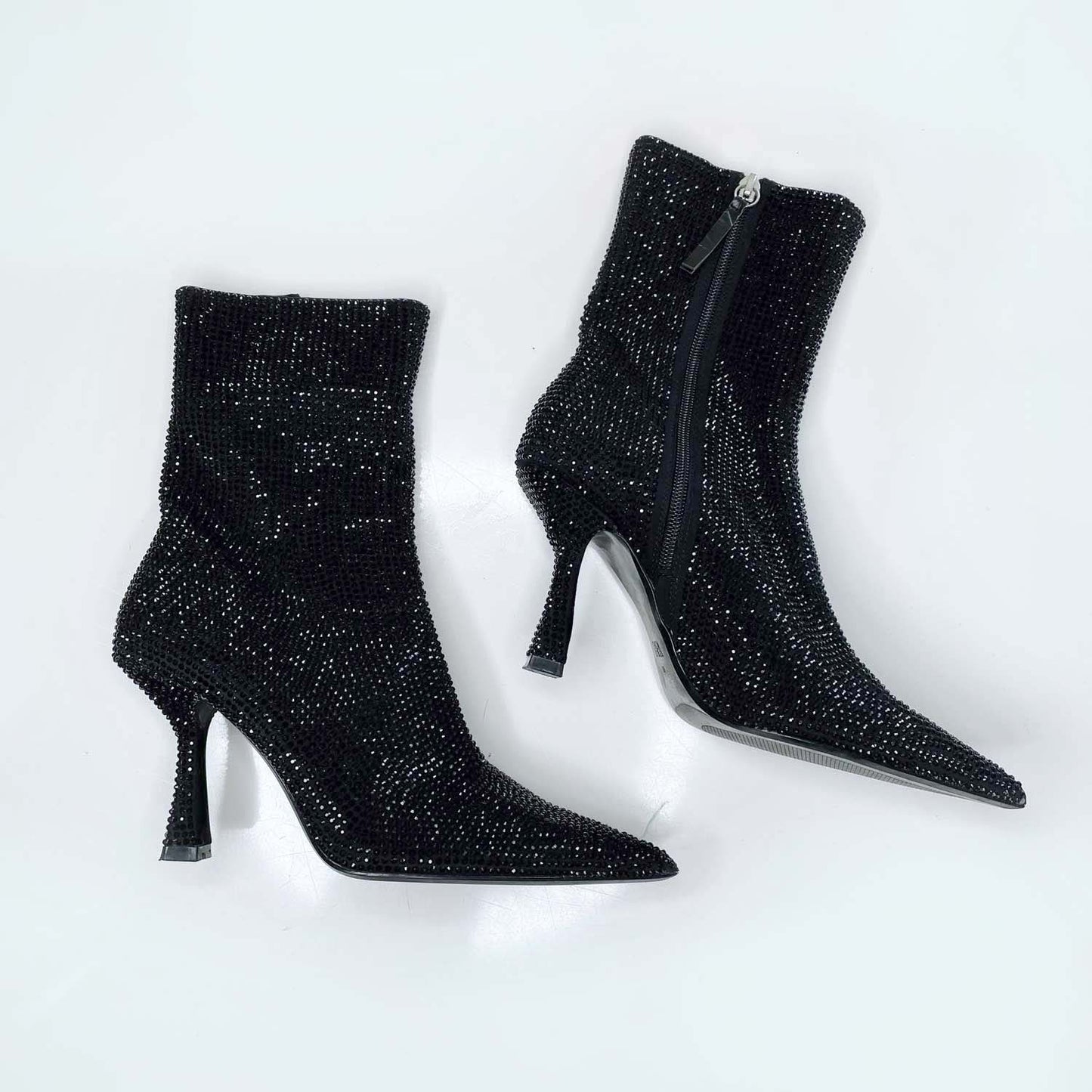 zara black rhinstone heeled ankle boot - size 38
