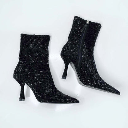zara black rhinstone heeled ankle boot - size 38