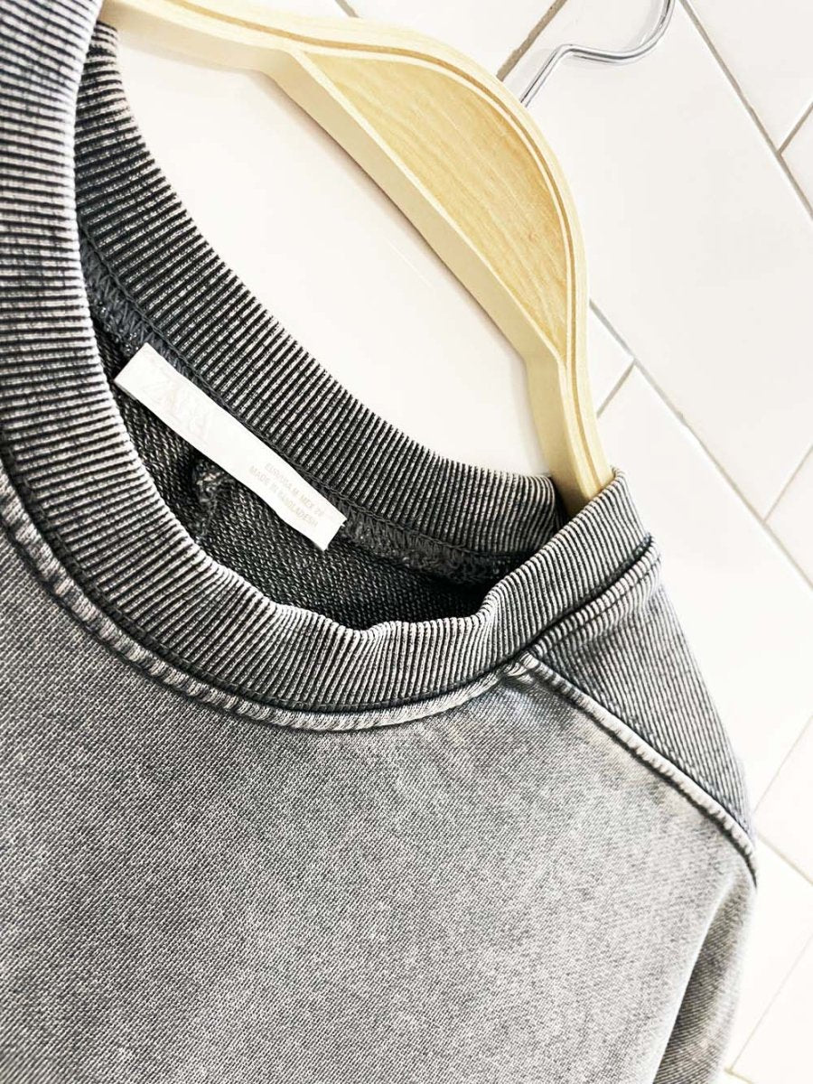 zara boxy cropped faded wash side pocket sweatshirt tee - good market thrift store
