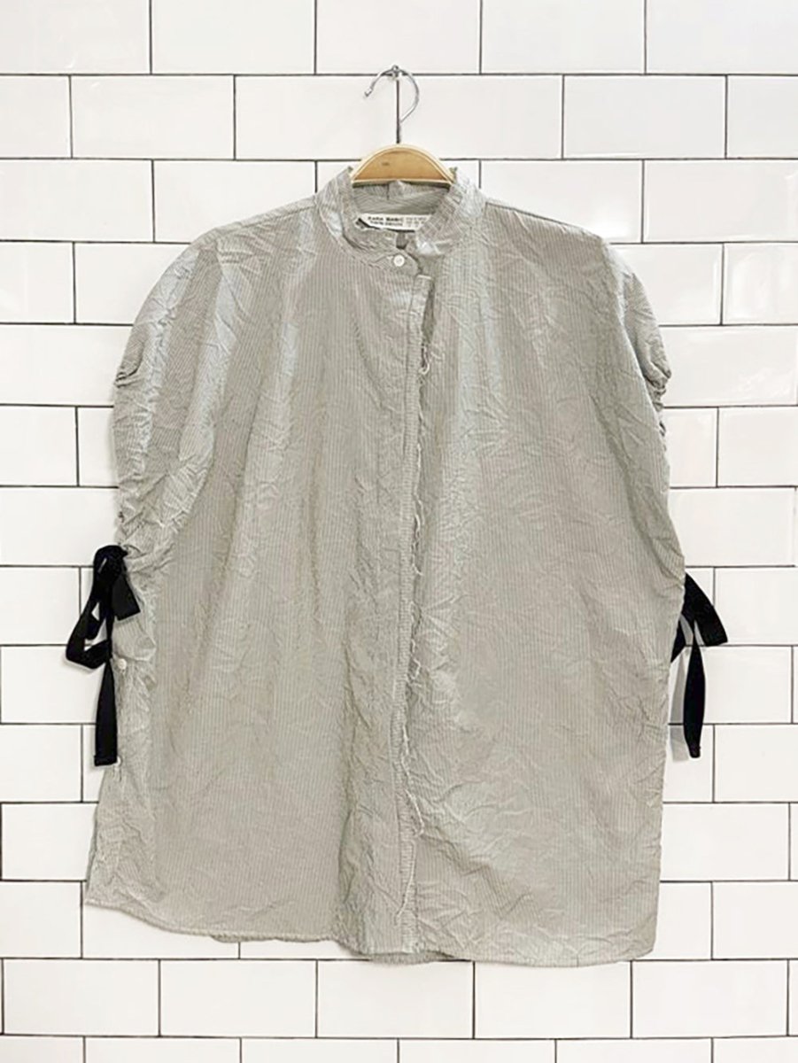 zara boxy striped ruched bow detail sleeveless blouse - good market thrift store