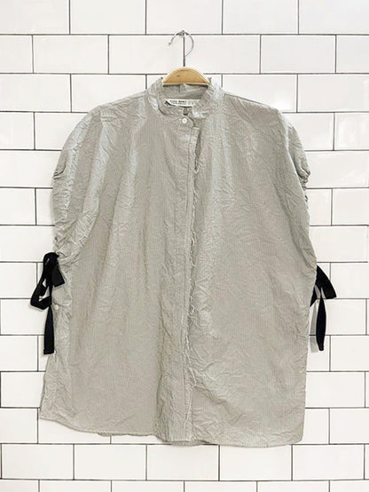 zara boxy striped ruched bow detail sleeveless blouse - good market thrift store