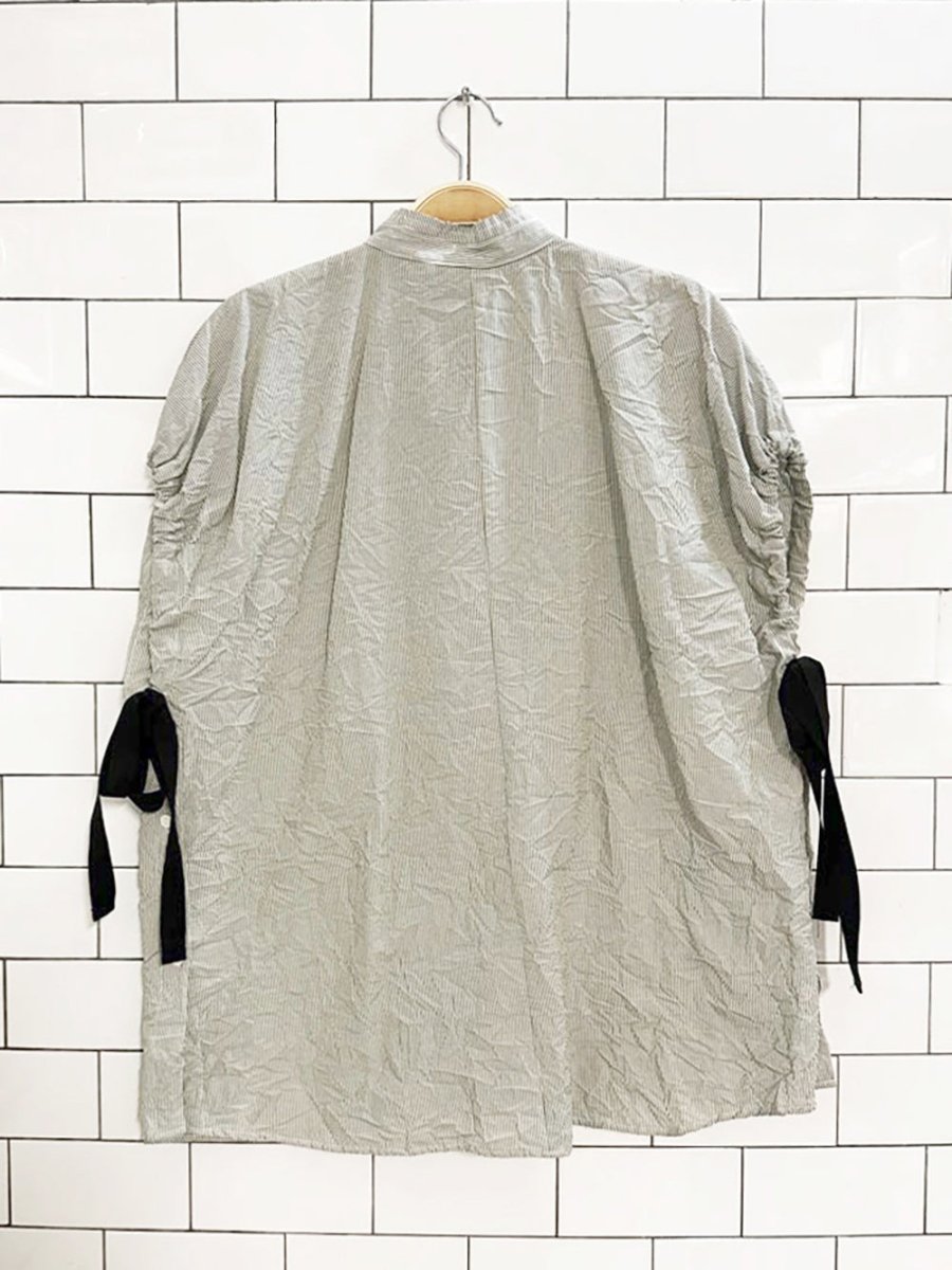 zara boxy striped ruched bow detail sleeveless blouse - good market thrift store