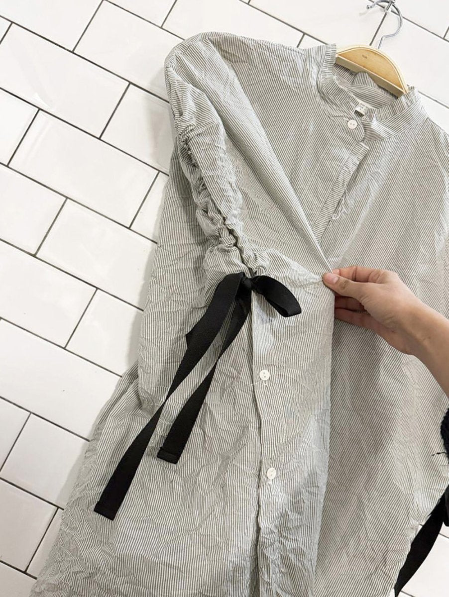 zara boxy striped ruched bow detail sleeveless blouse - good market thrift store