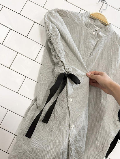 zara boxy striped ruched bow detail sleeveless blouse - good market thrift store