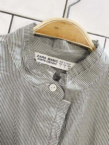 zara boxy striped ruched bow detail sleeveless blouse - good market thrift store