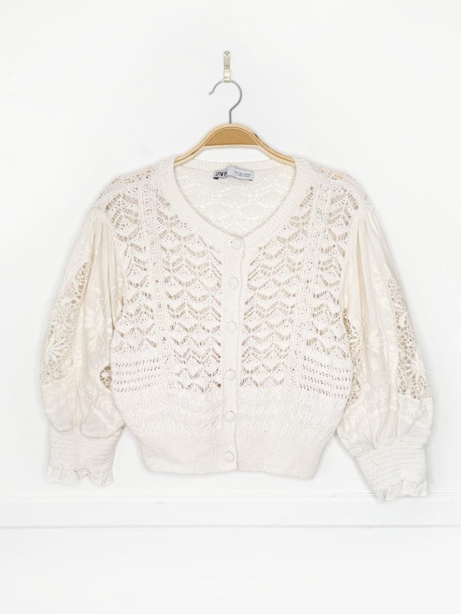 zara crochet knit eyelet cropped summer cardigan - good market thrift store