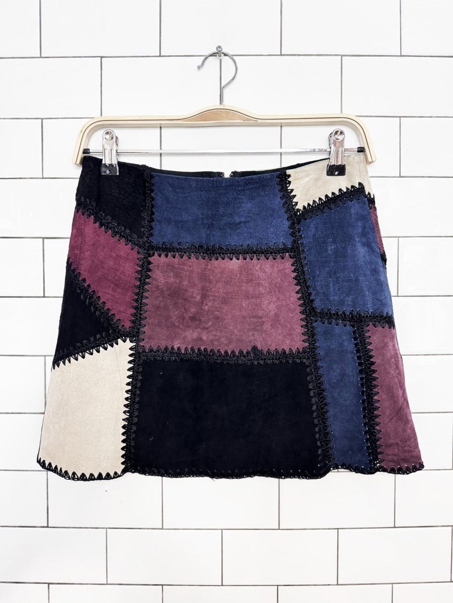 zara crochet patchwork suede festival mini skirt - good market thrift store