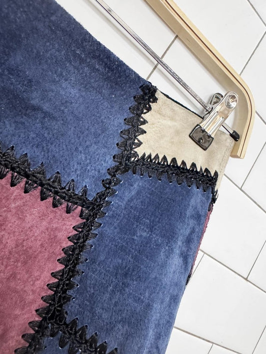 zara crochet patchwork suede festival mini skirt - good market thrift store