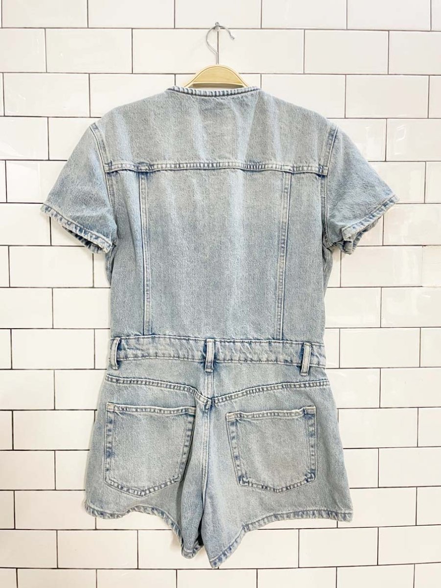 zara denim 1/2 button short romper - good market thrift store
