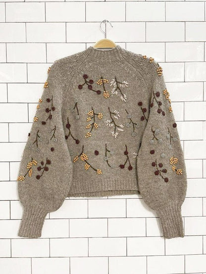 zara embroidered - beaded balloon sleeve knit sweater - good market thrift store